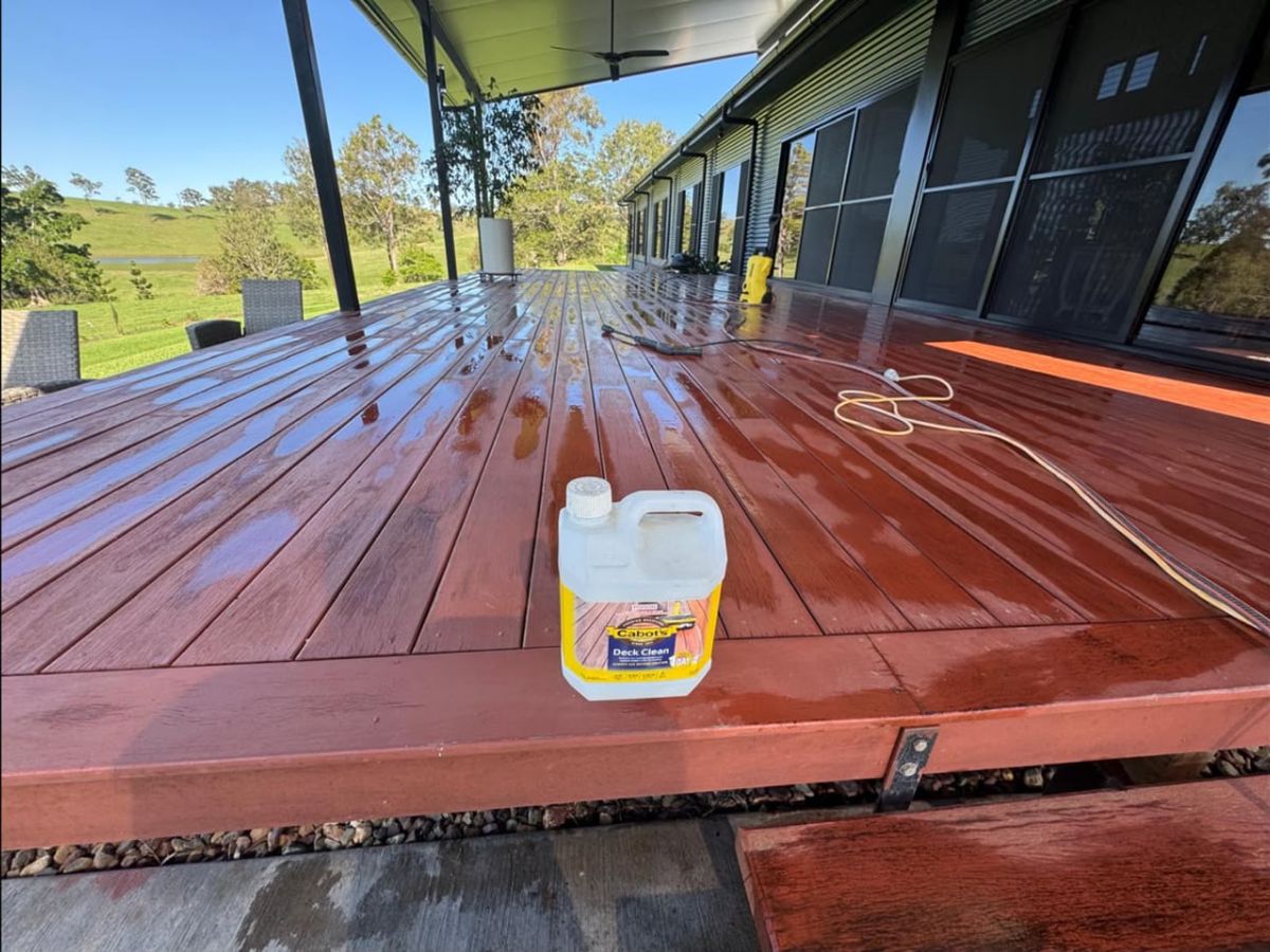 Timber deck during cleaning and preparation